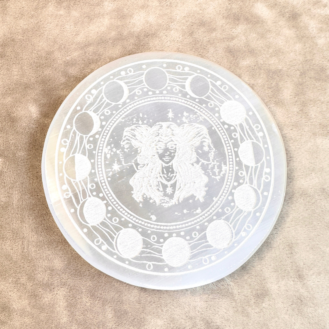 Selenite charging disc moon phases