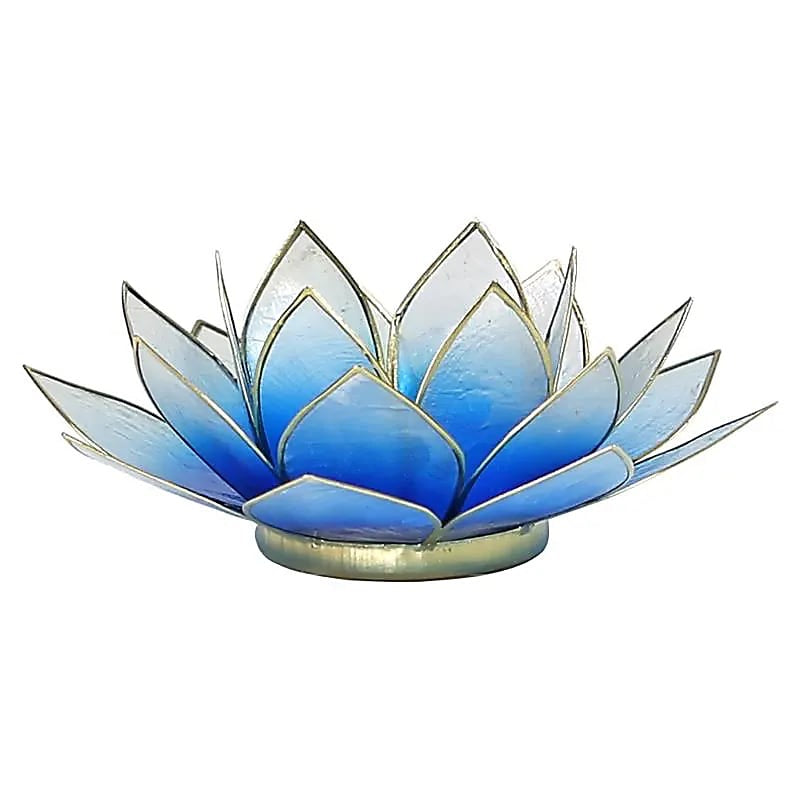 Teelichthalter Lotus Blau/Weiß