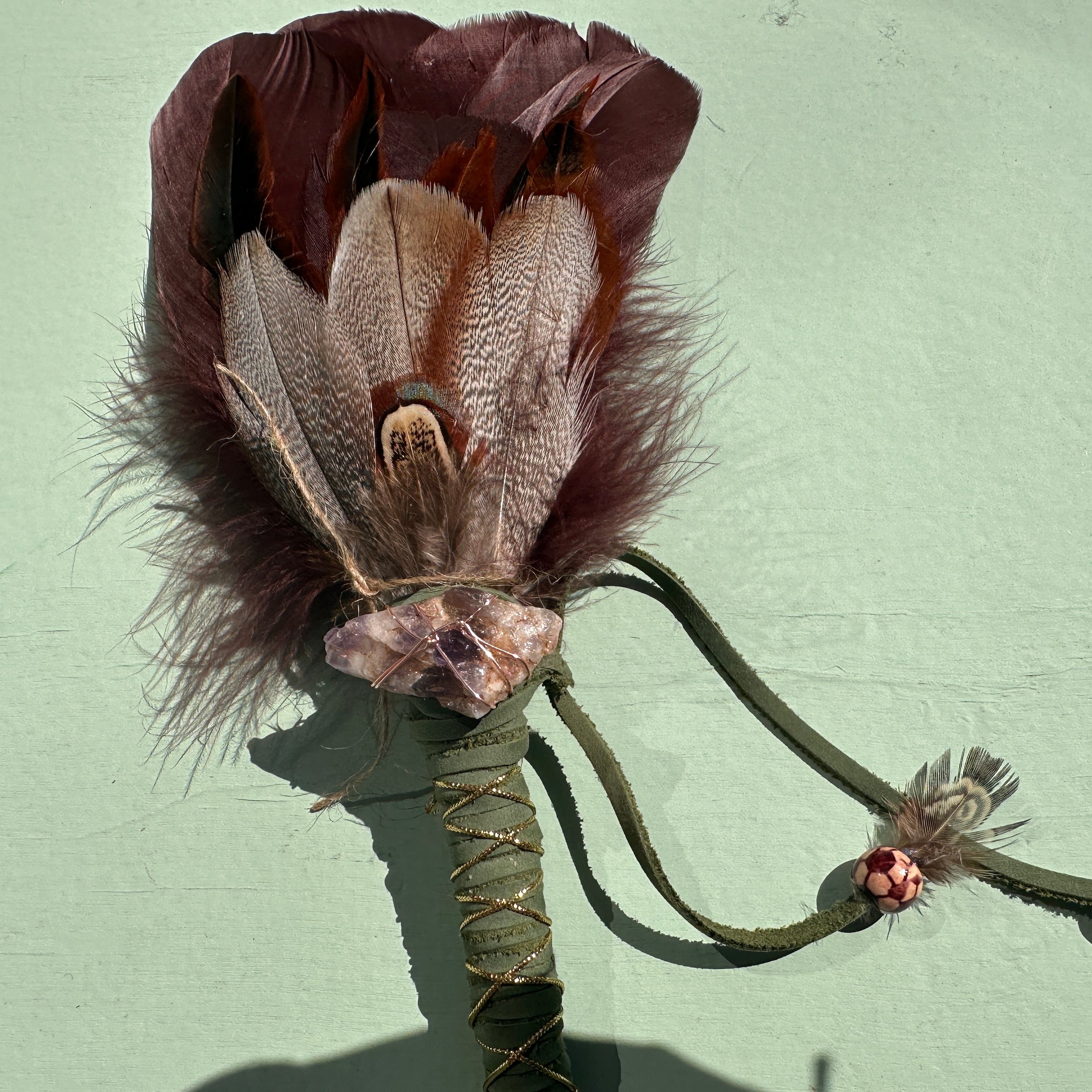 Smudge Feather Fan with Amethyst