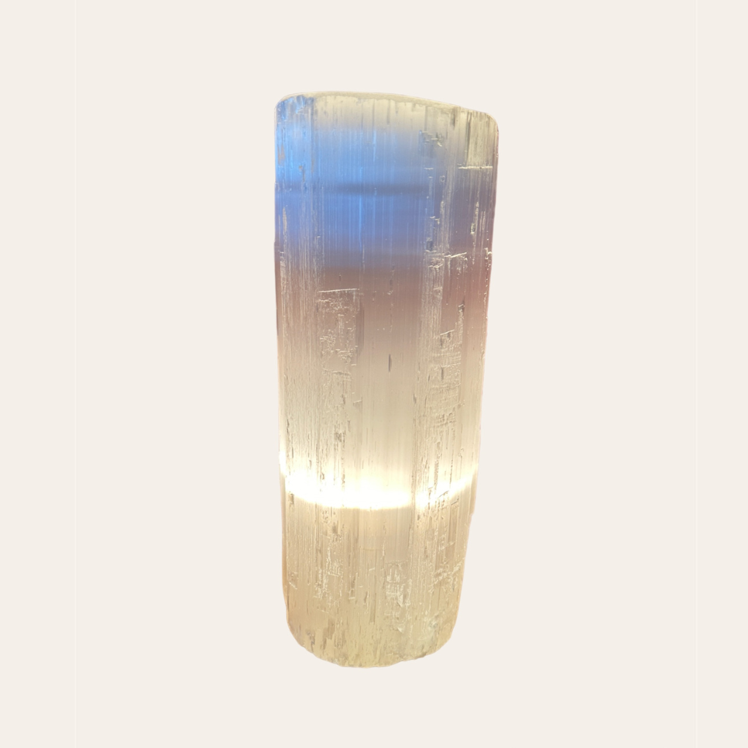 Selenite tree trunk lamp