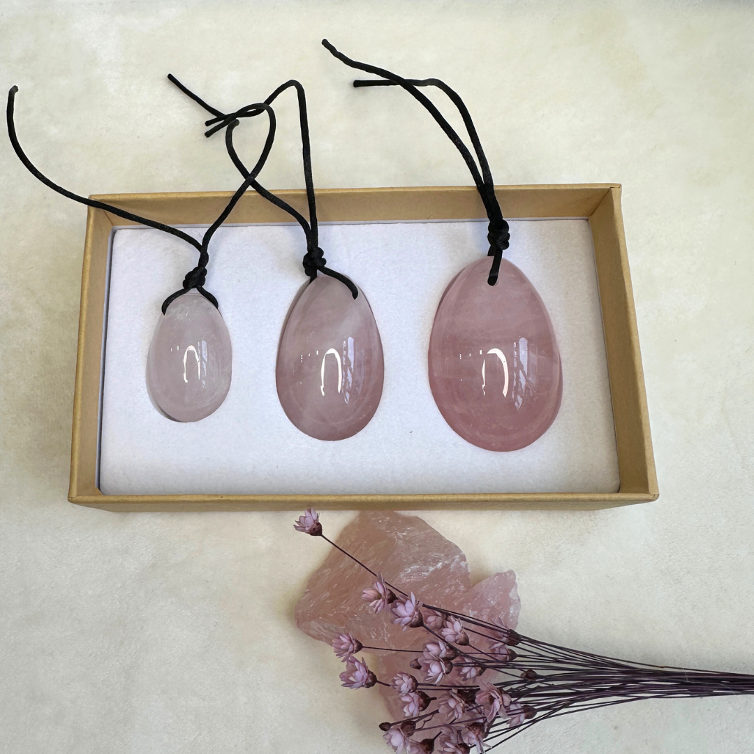 Yoni egg Rose quartz set